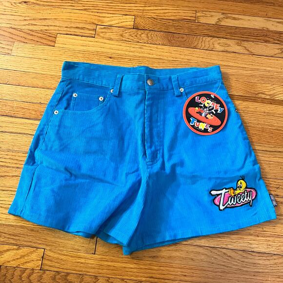 VTG Y2K Looney Tunes  Shorts Womens 11 Tweety Bird Blue Corduroy Vintage - Picture 1 of 9